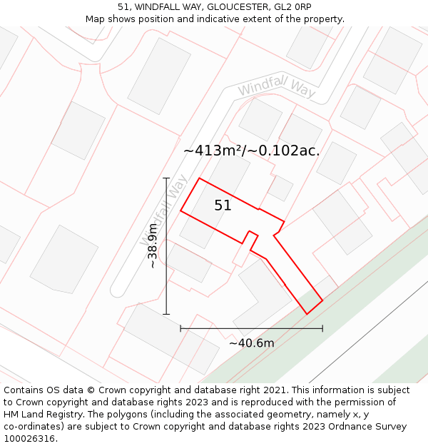 51, WINDFALL WAY, GLOUCESTER, GL2 0RP: Plot and title map