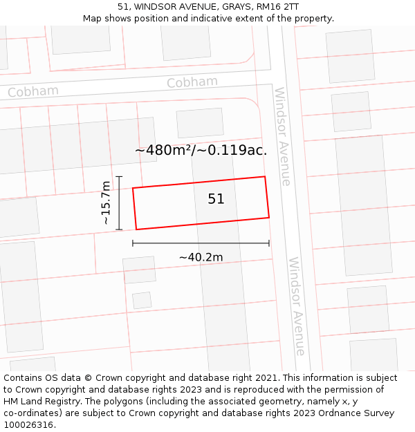 51, WINDSOR AVENUE, GRAYS, RM16 2TT: Plot and title map