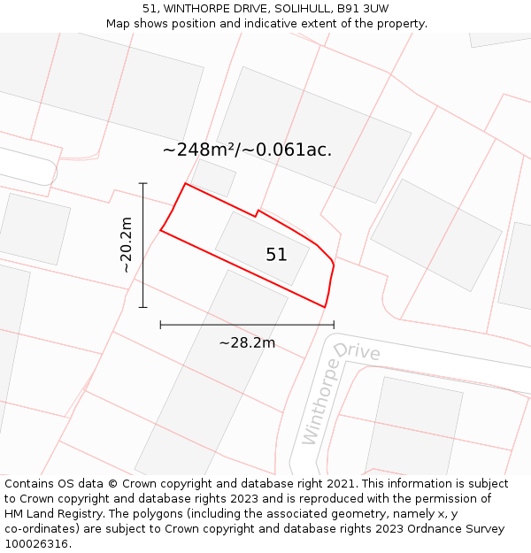 51, WINTHORPE DRIVE, SOLIHULL, B91 3UW: Plot and title map