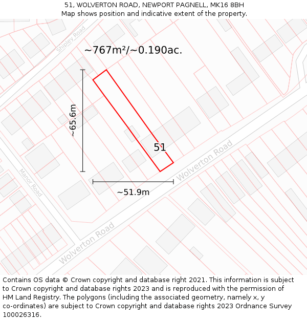 51, WOLVERTON ROAD, NEWPORT PAGNELL, MK16 8BH: Plot and title map