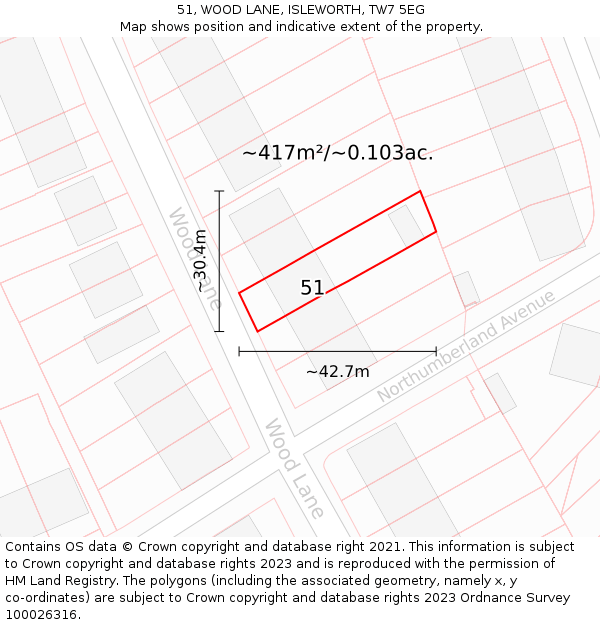 51, WOOD LANE, ISLEWORTH, TW7 5EG: Plot and title map