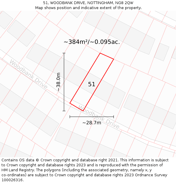 51, WOODBANK DRIVE, NOTTINGHAM, NG8 2QW: Plot and title map