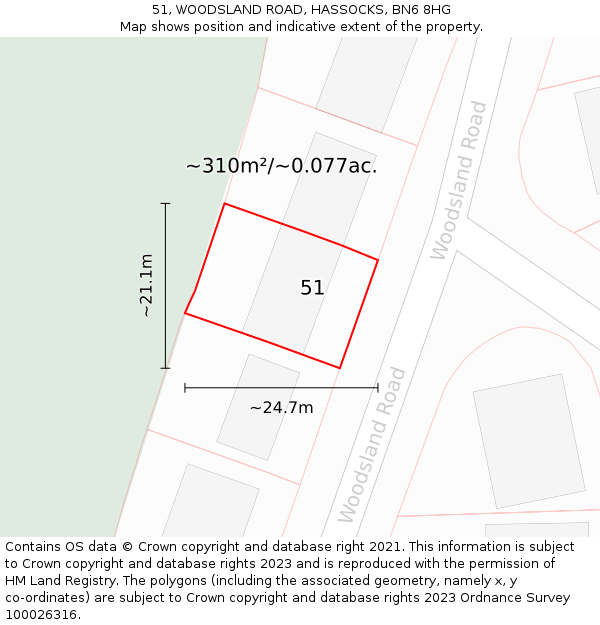 51, WOODSLAND ROAD, HASSOCKS, BN6 8HG: Plot and title map