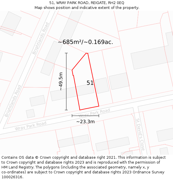 51, WRAY PARK ROAD, REIGATE, RH2 0EQ: Plot and title map