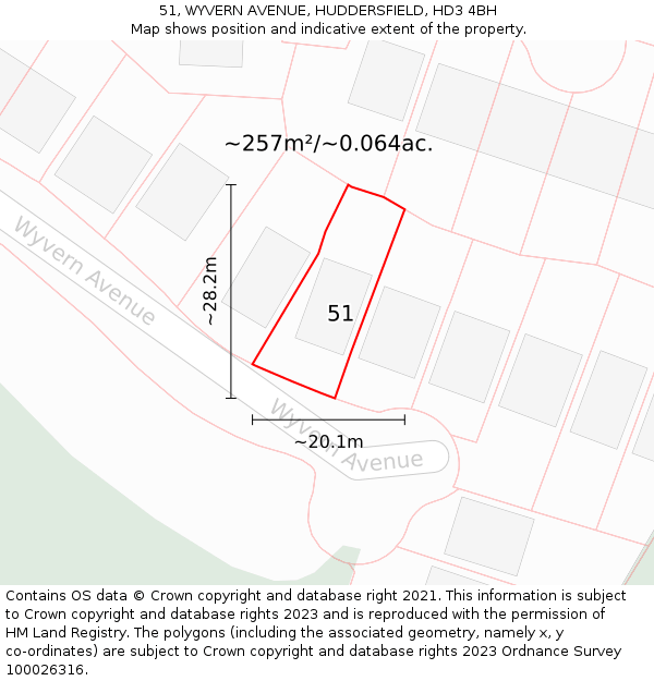 51, WYVERN AVENUE, HUDDERSFIELD, HD3 4BH: Plot and title map