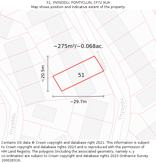 51, YNYSDDU, PONTYCLUN, CF72 9UA: Plot and title map