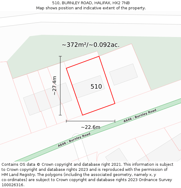 510, BURNLEY ROAD, HALIFAX, HX2 7NB: Plot and title map