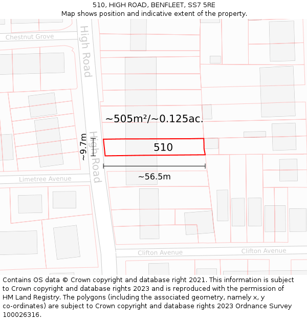 510, HIGH ROAD, BENFLEET, SS7 5RE: Plot and title map