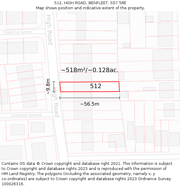 512, HIGH ROAD, BENFLEET, SS7 5RE: Plot and title map