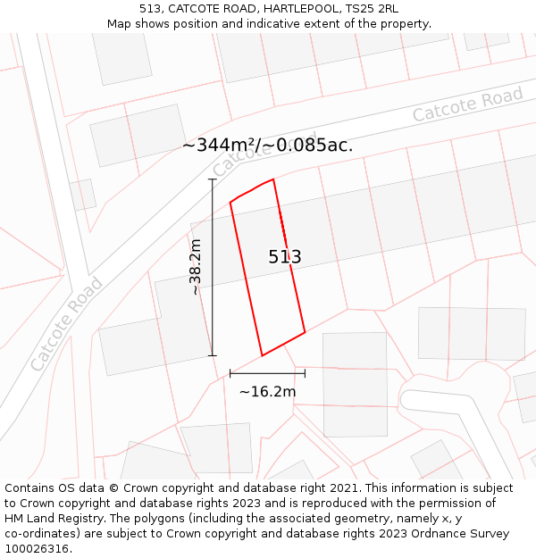 513, CATCOTE ROAD, HARTLEPOOL, TS25 2RL: Plot and title map