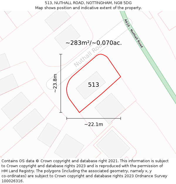 513, NUTHALL ROAD, NOTTINGHAM, NG8 5DG: Plot and title map