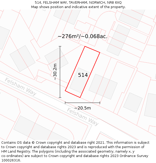 514, FELSHAM WAY, TAVERHAM, NORWICH, NR8 6XQ: Plot and title map