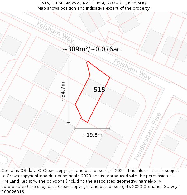 515, FELSHAM WAY, TAVERHAM, NORWICH, NR8 6HQ: Plot and title map