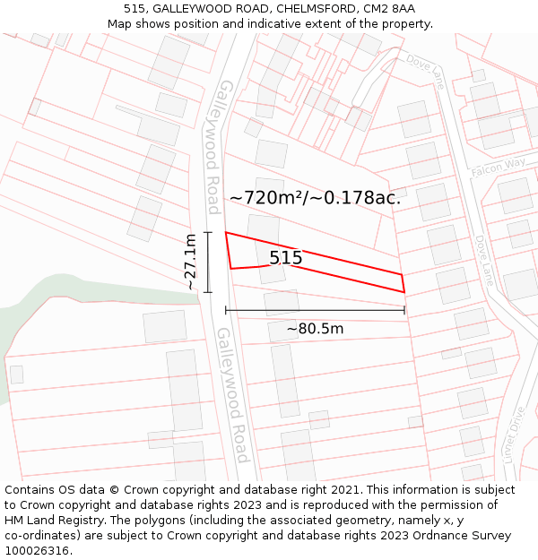 515, GALLEYWOOD ROAD, CHELMSFORD, CM2 8AA: Plot and title map