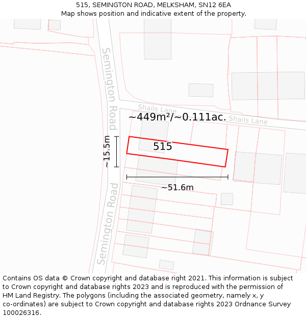 515, SEMINGTON ROAD, MELKSHAM, SN12 6EA: Plot and title map