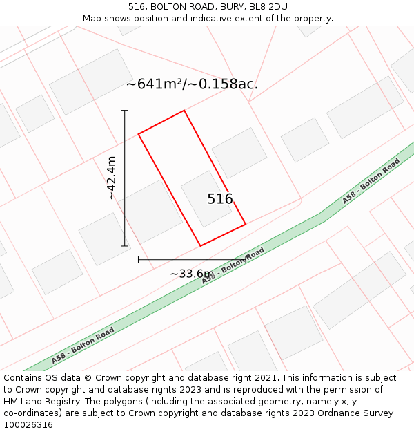 516, BOLTON ROAD, BURY, BL8 2DU: Plot and title map