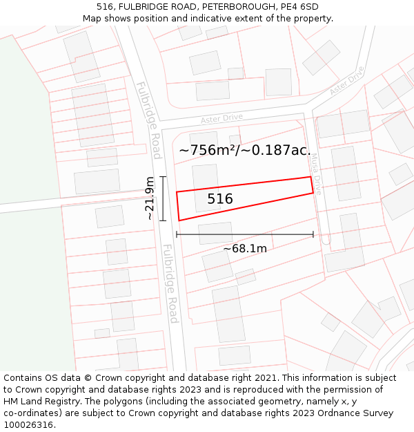 516, FULBRIDGE ROAD, PETERBOROUGH, PE4 6SD: Plot and title map