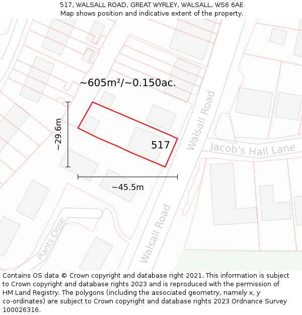 517, WALSALL ROAD, GREAT WYRLEY, WALSALL, WS6 6AE: Plot and title map