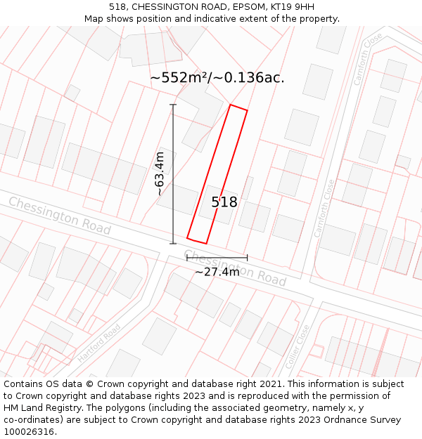 518, CHESSINGTON ROAD, EPSOM, KT19 9HH: Plot and title map