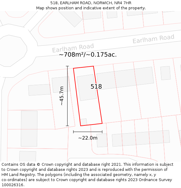 518, EARLHAM ROAD, NORWICH, NR4 7HR: Plot and title map