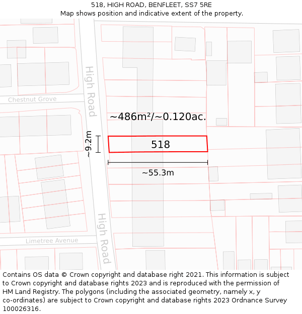 518, HIGH ROAD, BENFLEET, SS7 5RE: Plot and title map