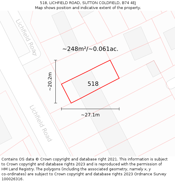 518, LICHFIELD ROAD, SUTTON COLDFIELD, B74 4EJ: Plot and title map