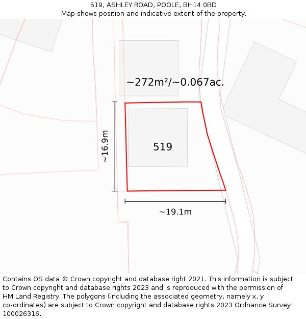 519, ASHLEY ROAD, POOLE, BH14 0BD: Plot and title map