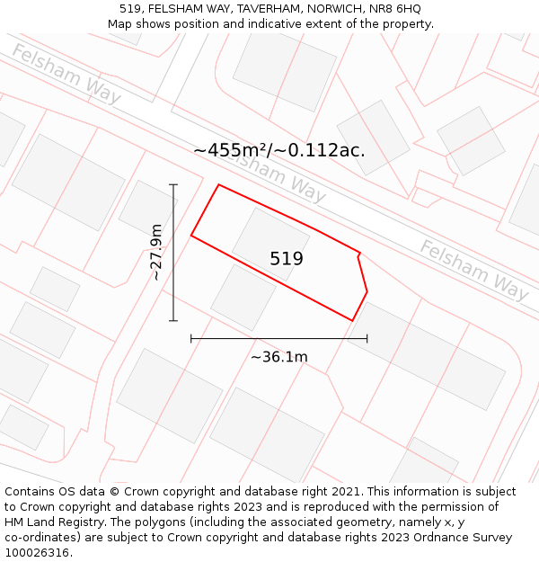 519, FELSHAM WAY, TAVERHAM, NORWICH, NR8 6HQ: Plot and title map