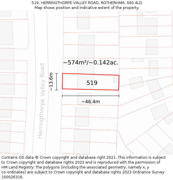 519, HERRINGTHORPE VALLEY ROAD, ROTHERHAM, S60 4LD: Plot and title map