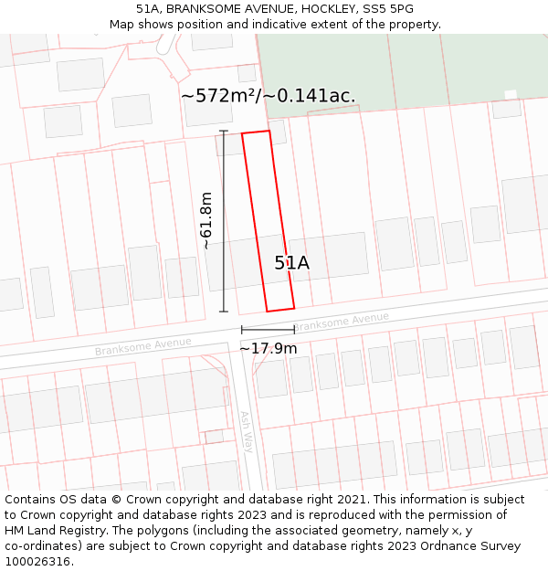 51A, BRANKSOME AVENUE, HOCKLEY, SS5 5PG: Plot and title map