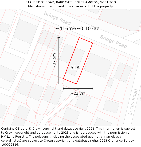 51A, BRIDGE ROAD, PARK GATE, SOUTHAMPTON, SO31 7GG: Plot and title map