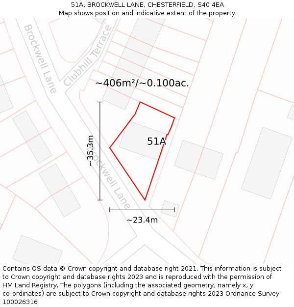 51A, BROCKWELL LANE, CHESTERFIELD, S40 4EA: Plot and title map