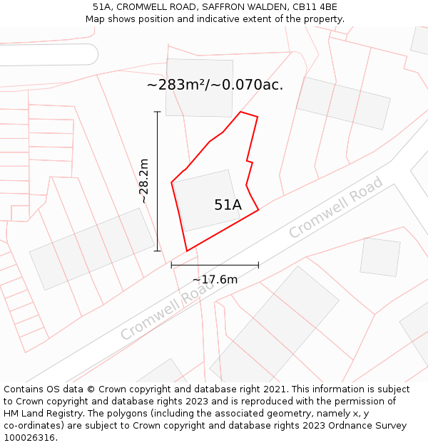 51A, CROMWELL ROAD, SAFFRON WALDEN, CB11 4BE: Plot and title map