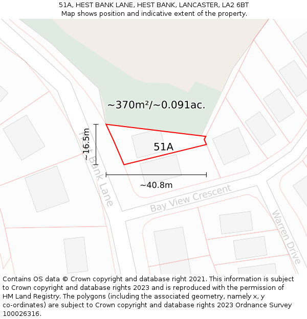 51A, HEST BANK LANE, HEST BANK, LANCASTER, LA2 6BT: Plot and title map