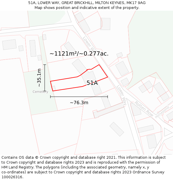 51A, LOWER WAY, GREAT BRICKHILL, MILTON KEYNES, MK17 9AG: Plot and title map