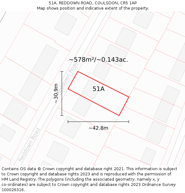 51A, REDDOWN ROAD, COULSDON, CR5 1AP: Plot and title map