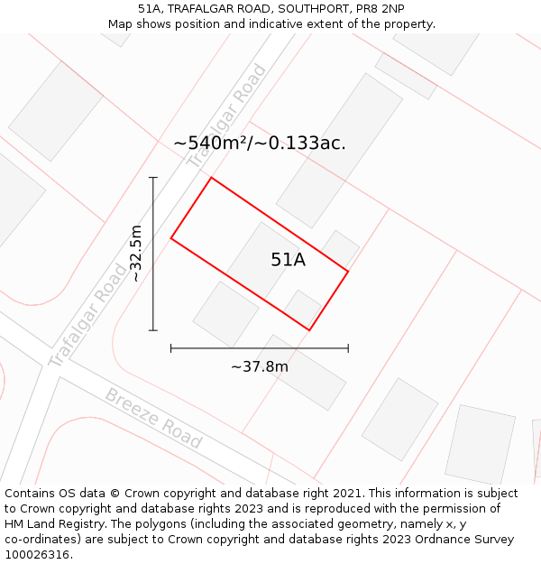 51A, TRAFALGAR ROAD, SOUTHPORT, PR8 2NP: Plot and title map