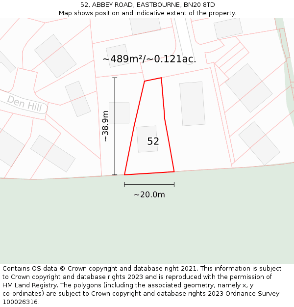 52, ABBEY ROAD, EASTBOURNE, BN20 8TD: Plot and title map