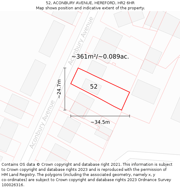 52, ACONBURY AVENUE, HEREFORD, HR2 6HR: Plot and title map