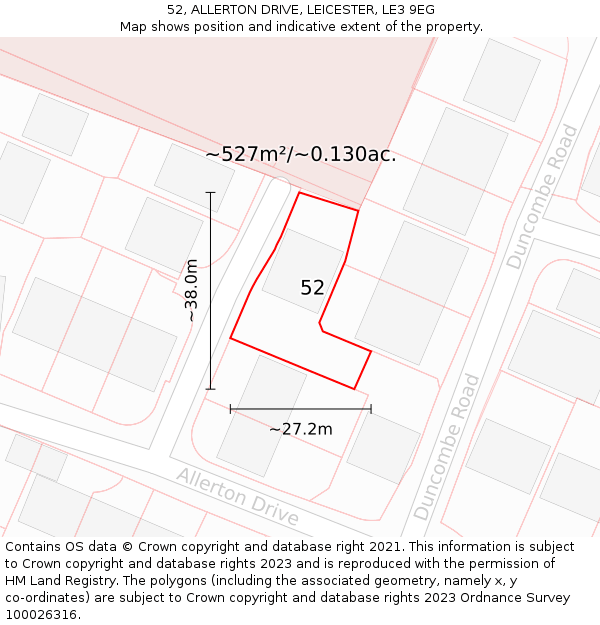 52, ALLERTON DRIVE, LEICESTER, LE3 9EG: Plot and title map