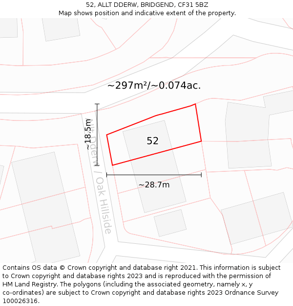 52, ALLT DDERW, BRIDGEND, CF31 5BZ: Plot and title map