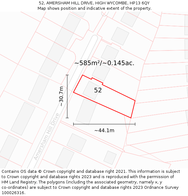 52, AMERSHAM HILL DRIVE, HIGH WYCOMBE, HP13 6QY: Plot and title map