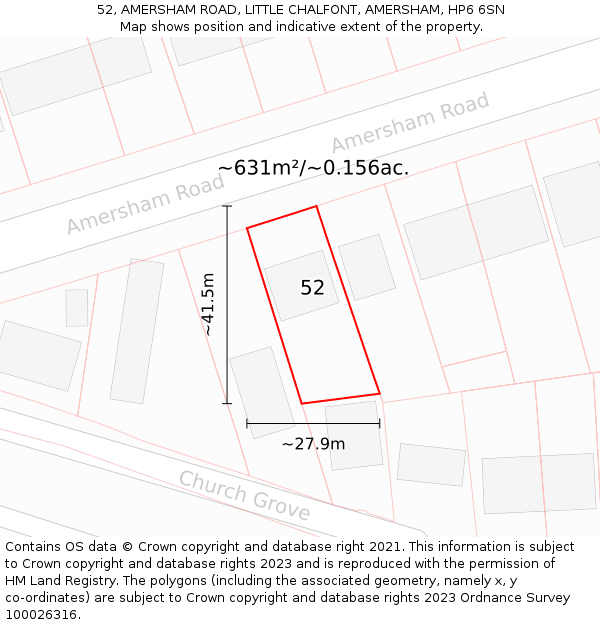 52, AMERSHAM ROAD, LITTLE CHALFONT, AMERSHAM, HP6 6SN: Plot and title map