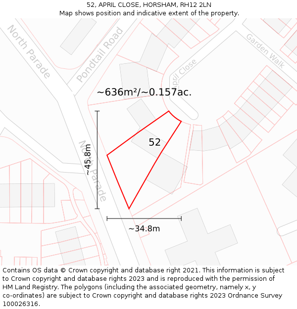 52, APRIL CLOSE, HORSHAM, RH12 2LN: Plot and title map