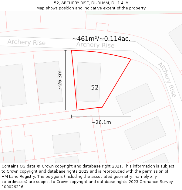 52, ARCHERY RISE, DURHAM, DH1 4LA: Plot and title map