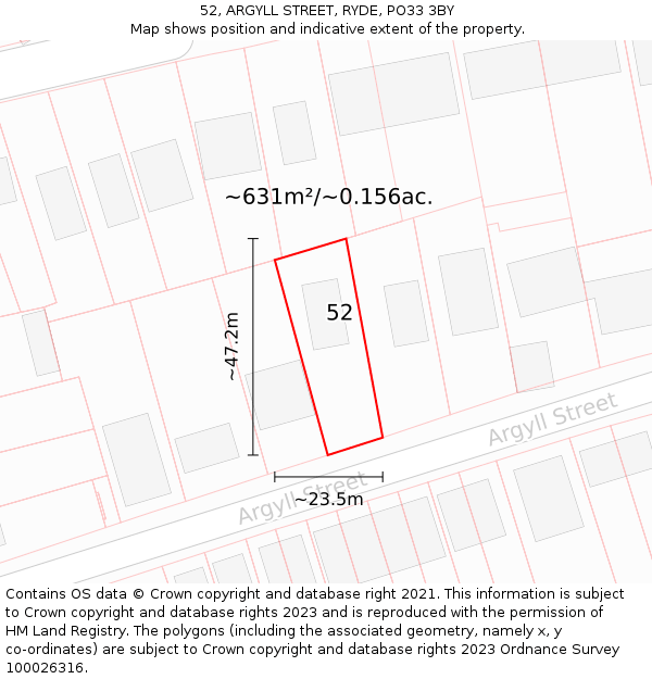 52, ARGYLL STREET, RYDE, PO33 3BY: Plot and title map