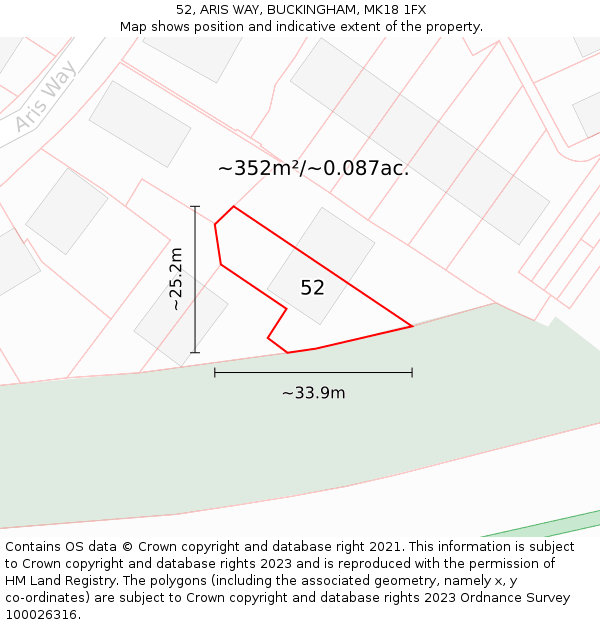 52, ARIS WAY, BUCKINGHAM, MK18 1FX: Plot and title map