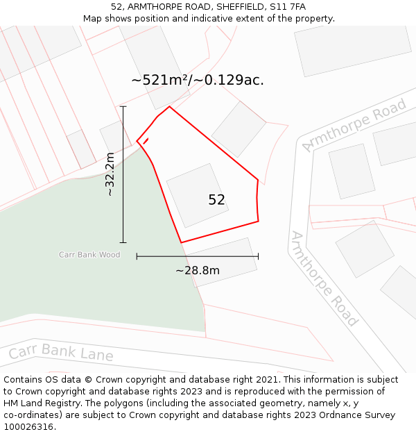 52, ARMTHORPE ROAD, SHEFFIELD, S11 7FA: Plot and title map