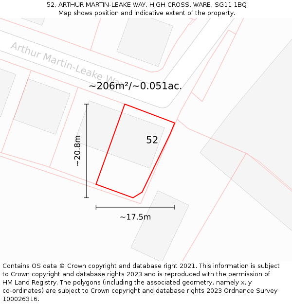 52, ARTHUR MARTIN-LEAKE WAY, HIGH CROSS, WARE, SG11 1BQ: Plot and title map