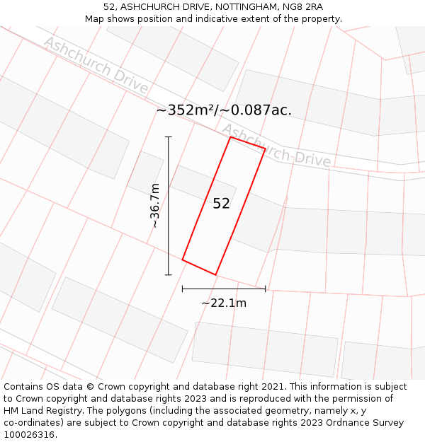 52, ASHCHURCH DRIVE, NOTTINGHAM, NG8 2RA: Plot and title map